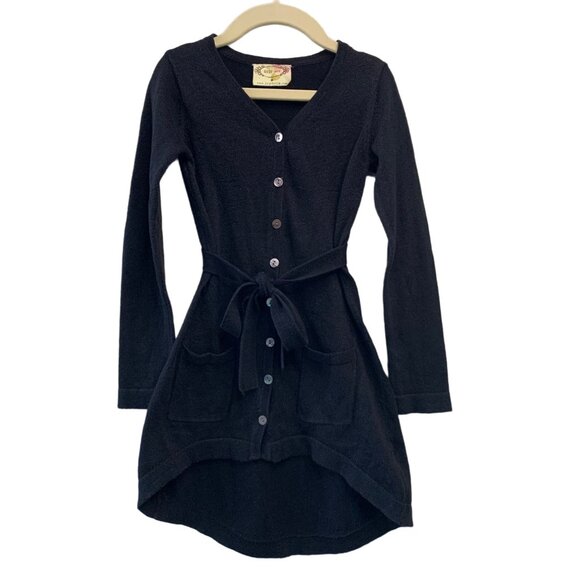 MIA JOY Black Knit Cardigan Girls 2 2T Sparkle Button-Up Long Sweater Belt Tie - Picture 1 of 6